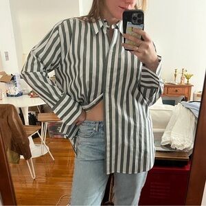NWT Oversized Striped Cotton Button Down Shirt